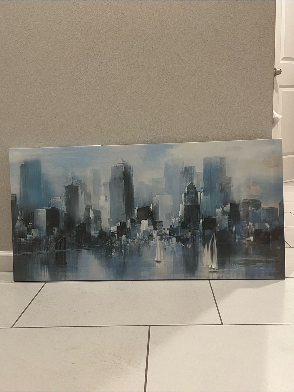 Modern Blue City Skyline Canvas Art by